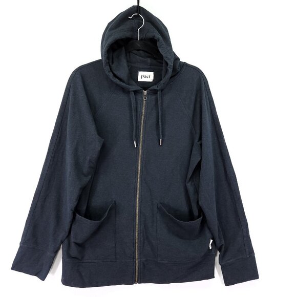 Pact Hoodie Sweatshirt Mens Medium Blue Organic Cotton Full Zip Sustainable - Picture 1 of 13